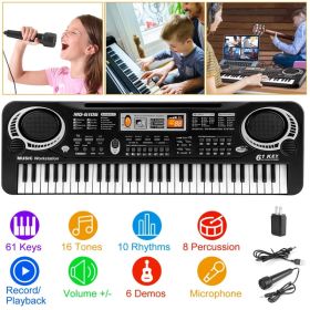 61 Keys Digital Music Electronic Keyboard Electric Piano Musical Instrument Kids Learning Keyboard (Option: Black)