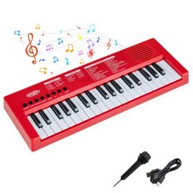 Red 37 Keys Kids Electronic Keyboard With Microphone, 8 Tones & 8 Rhythms Piano Toy For Ages 3+ (Option: Defaulttitle)