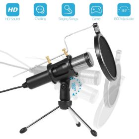 Professional Condenser Microphone Studio Recording Cardioid Microphone W/180 Degree Tripods Pop Filter (Option: Black)